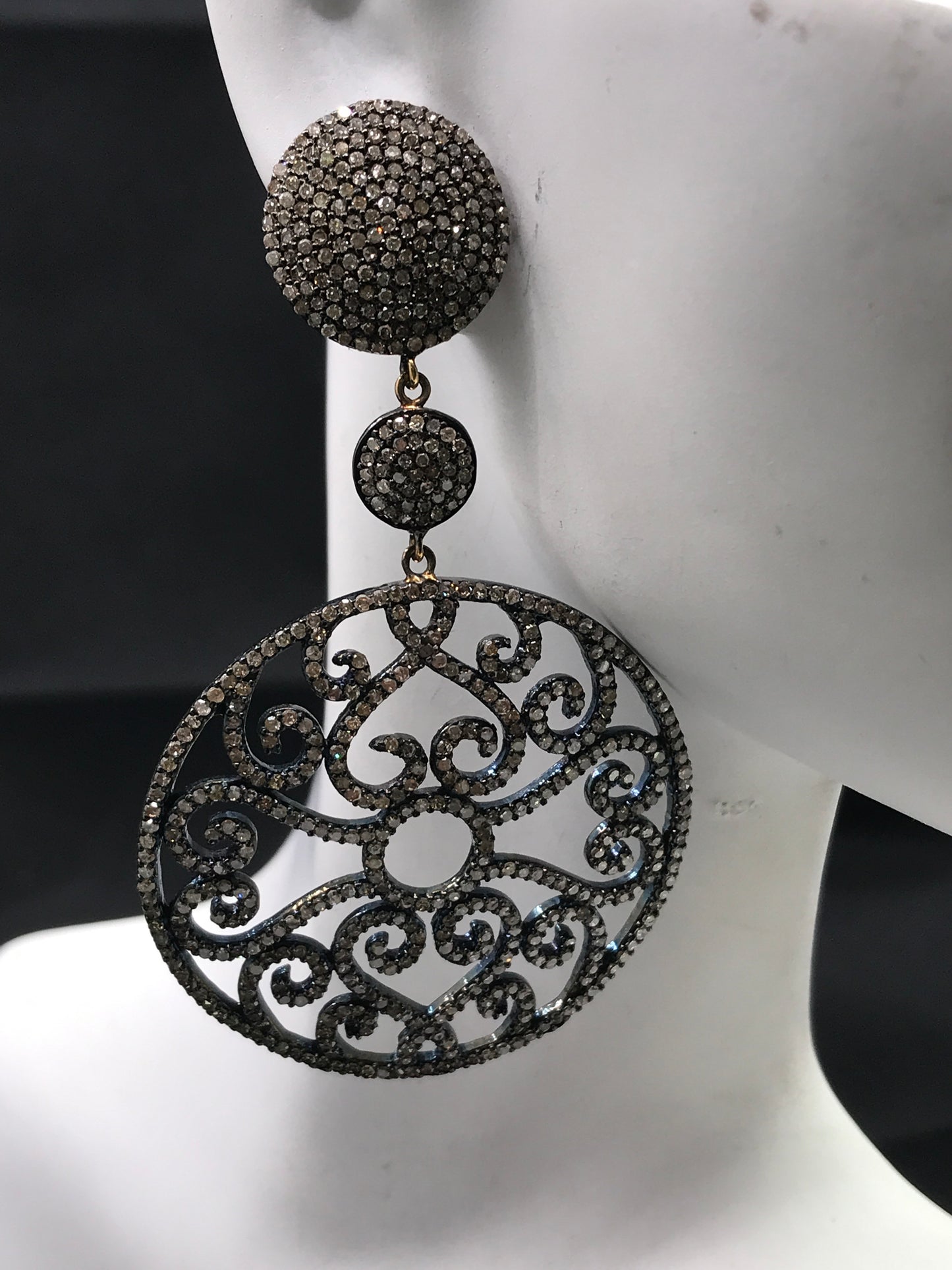 Diamond and Silver Black Rhodium Finish Earrings