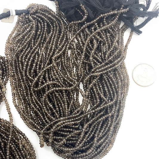 Quartz, Smoky Quartz Round Beads Facetted 3-4mm
