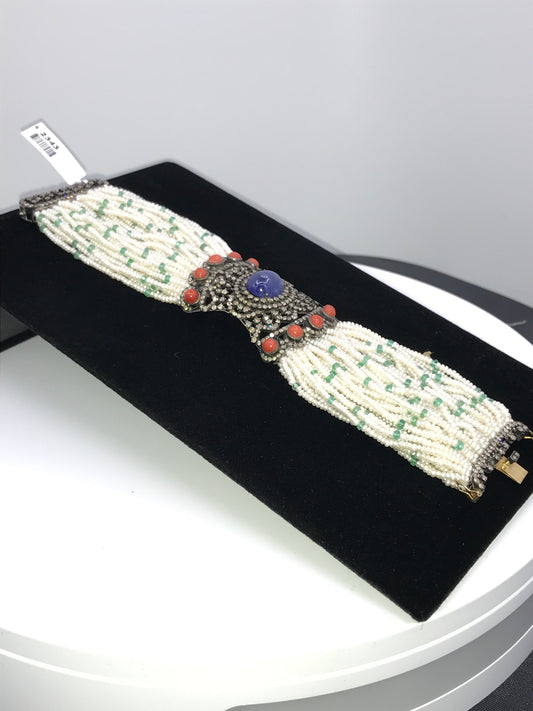 Tanzanite and Coral Designer Diamond Bracelet with Pearls