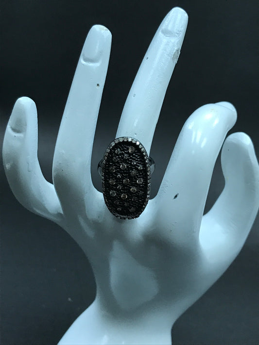 Oval Shape Pave Diamond Ring .925 Oxidized Sterling Silver Diamond Ring, Genuine handmade pave diamond Ring .