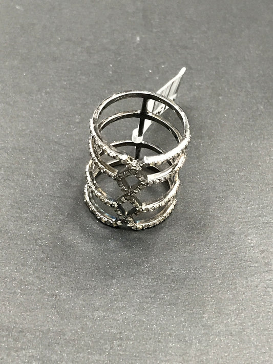 Pave Diamond Ring .925 Oxidized Sterling Silver Diamond Ring, Genuine handmade pave diamond Ring Size Approx 0.88"(22 x 20 mm)