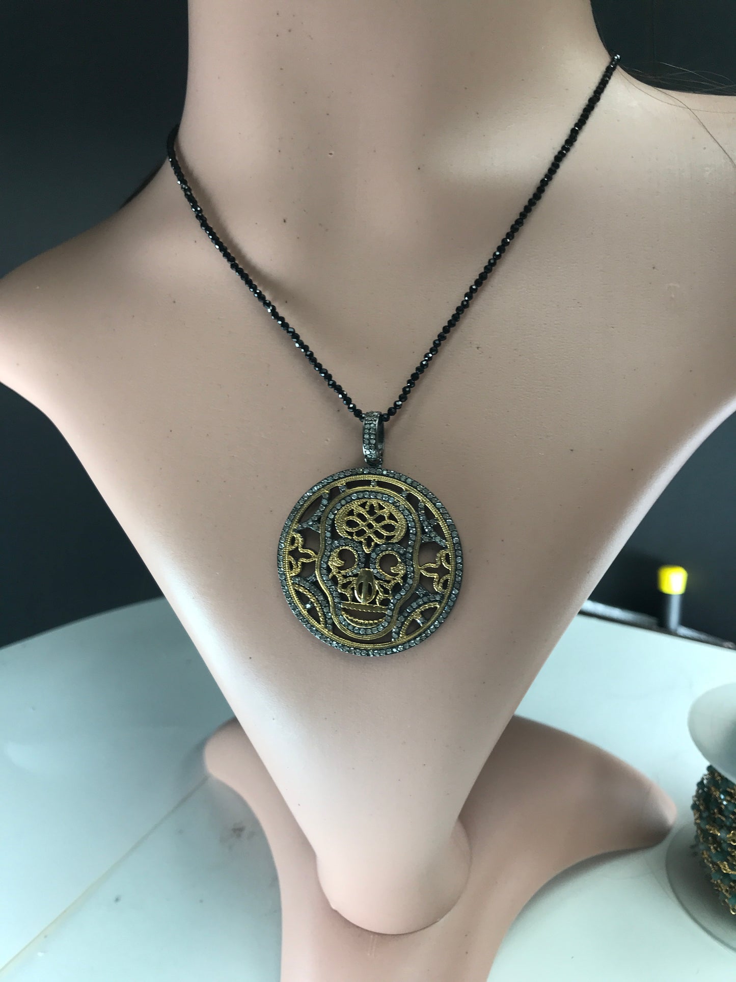 Pave Diamond Pendant, Pave Titlell Pendant, Titlell Charm, 1.6''(40mm), Oxidized Silver