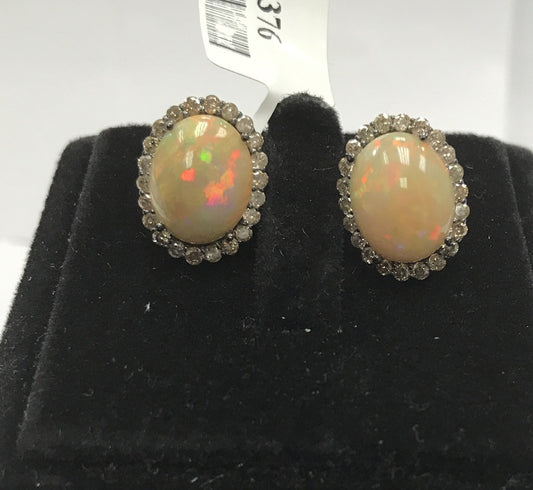 Opal and Diamond Earring Stud