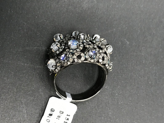 Daimond and Rainbow Moonstone Silver Rings