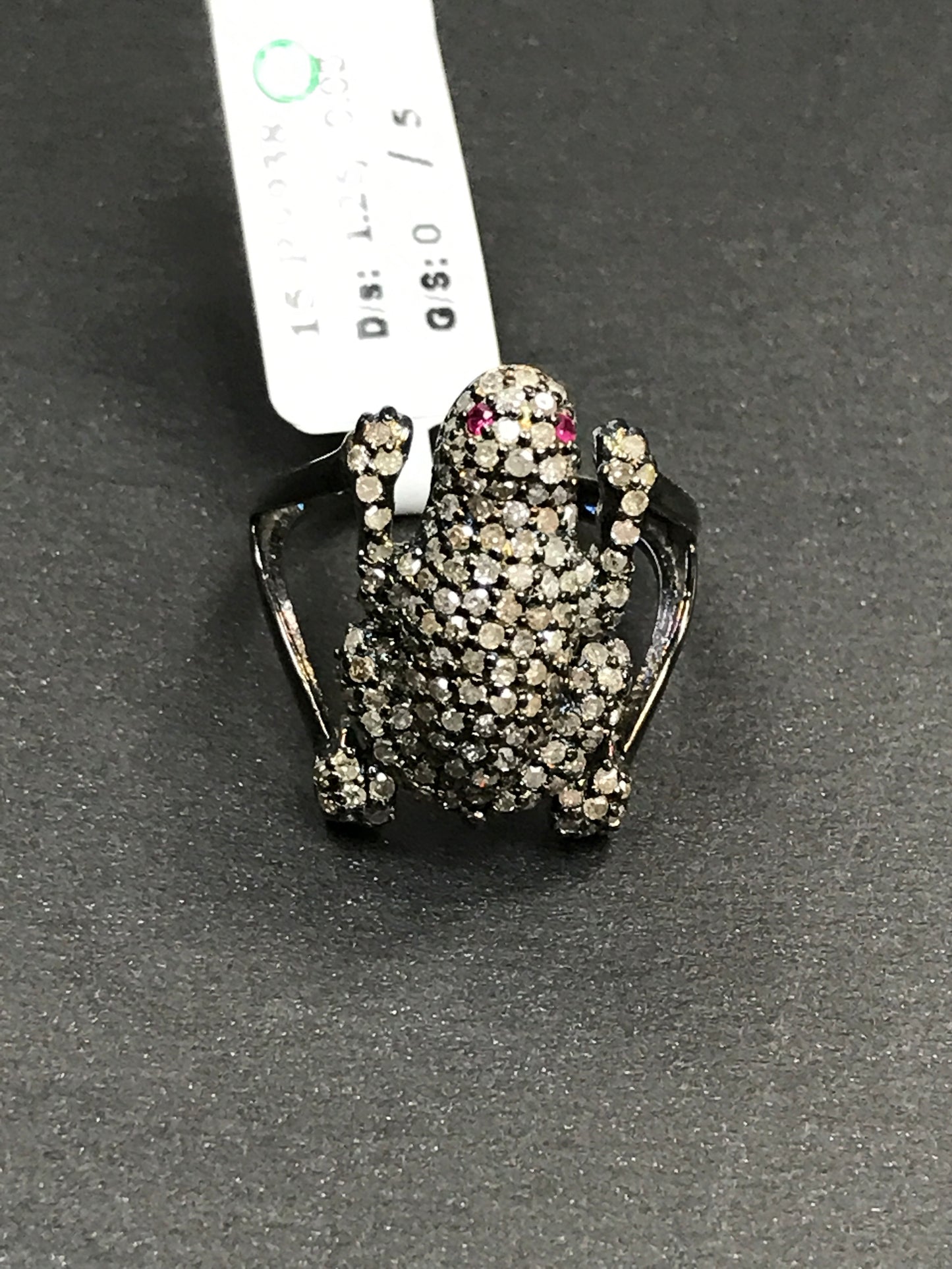 Diamond Frog with Ruby Red Eyes Diamond Ring, Pave Diamond Ring, Pave Double Frog with Ruby Red Eyes Ring, Approx 21 x 13mm