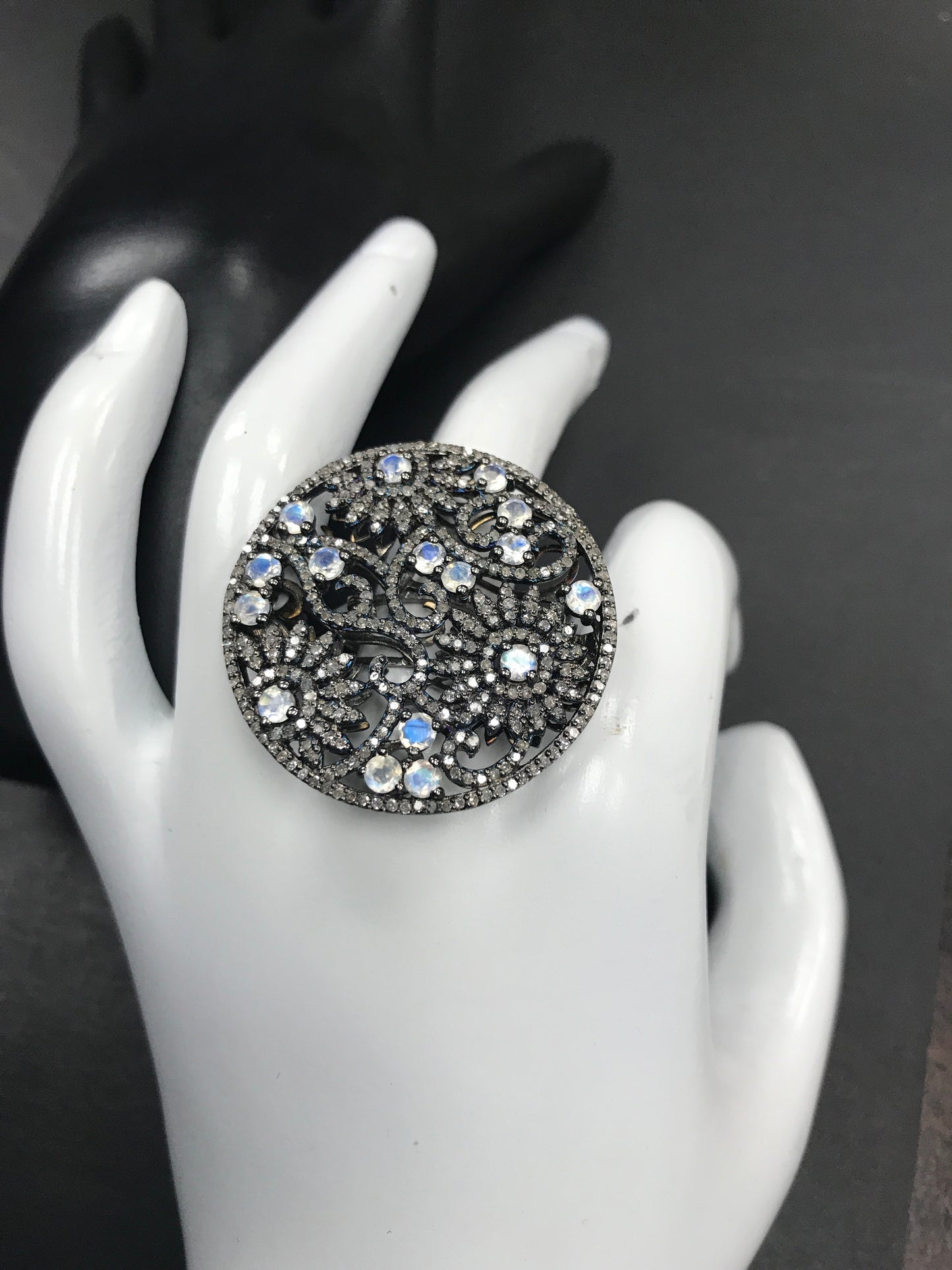 Daimond and Silver Rainbow Moonstone Rings