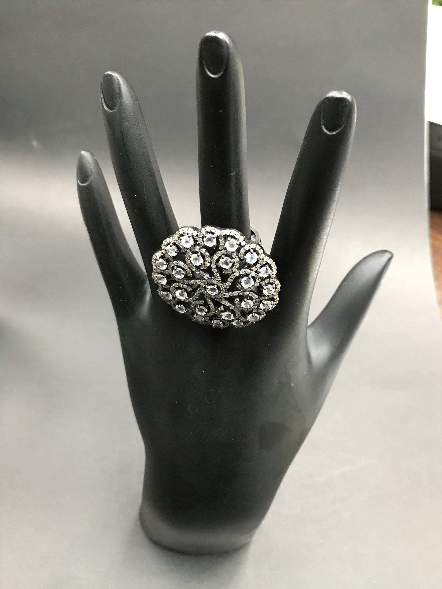 Daimond and Silver Rainbow Moonstone Rings