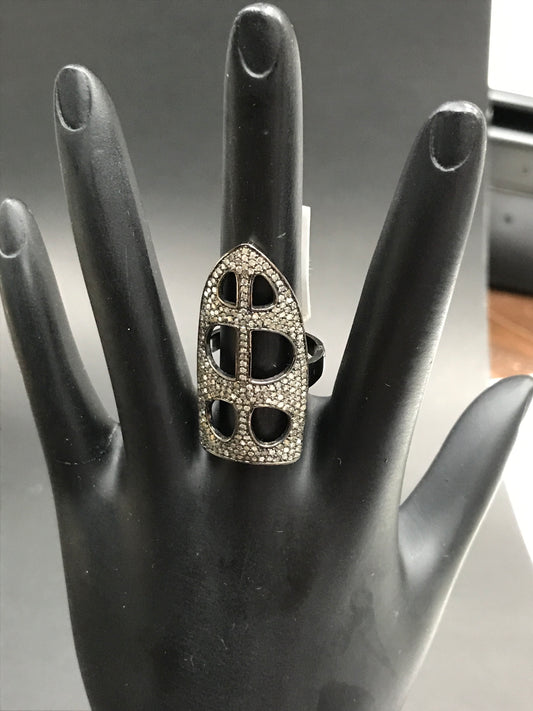 Diamond and Silver Black Rhodium Finish Rings