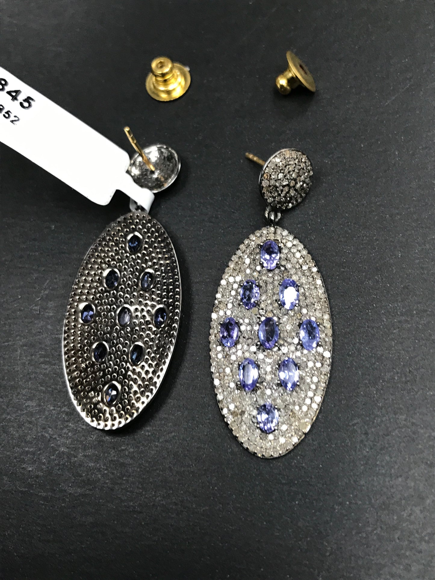 Oval Diamond Silver Earring .925 Oxidized Sterling Silver Diamond Earring, Genuine handmade pave diamond Earring Size 2.00"(50 x 19 MM )