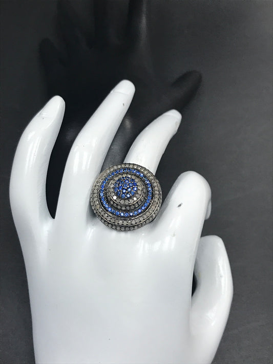 Diamond and Silver Sapphire Stone Black Rhodium Finish Rings