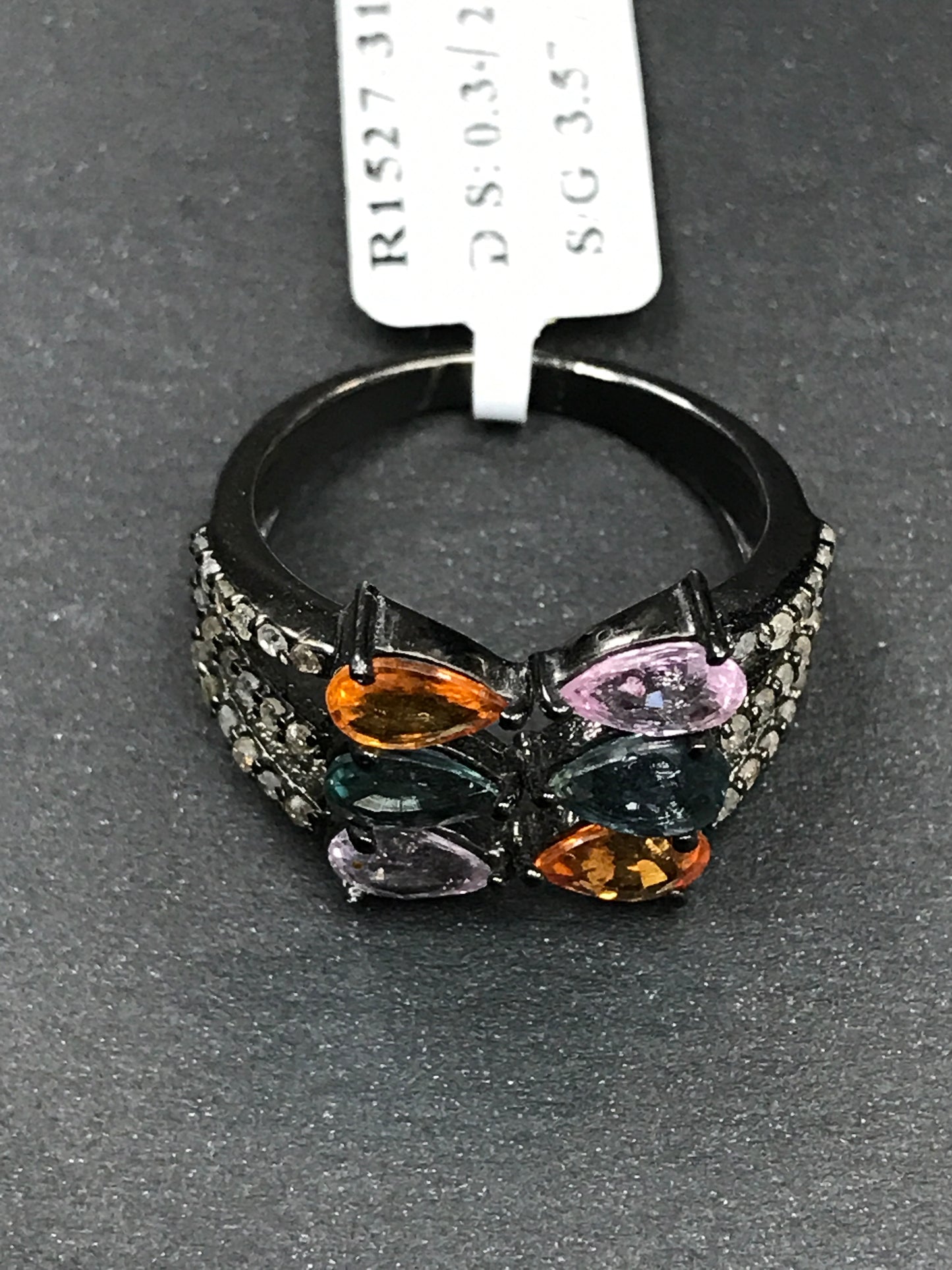 Pave Diamond Ring .925 Oxidized Sterling Silver Diamond Ring, Genuine handmade pave diamond Ring Size Approx 0.56"(13 x 14 MM)