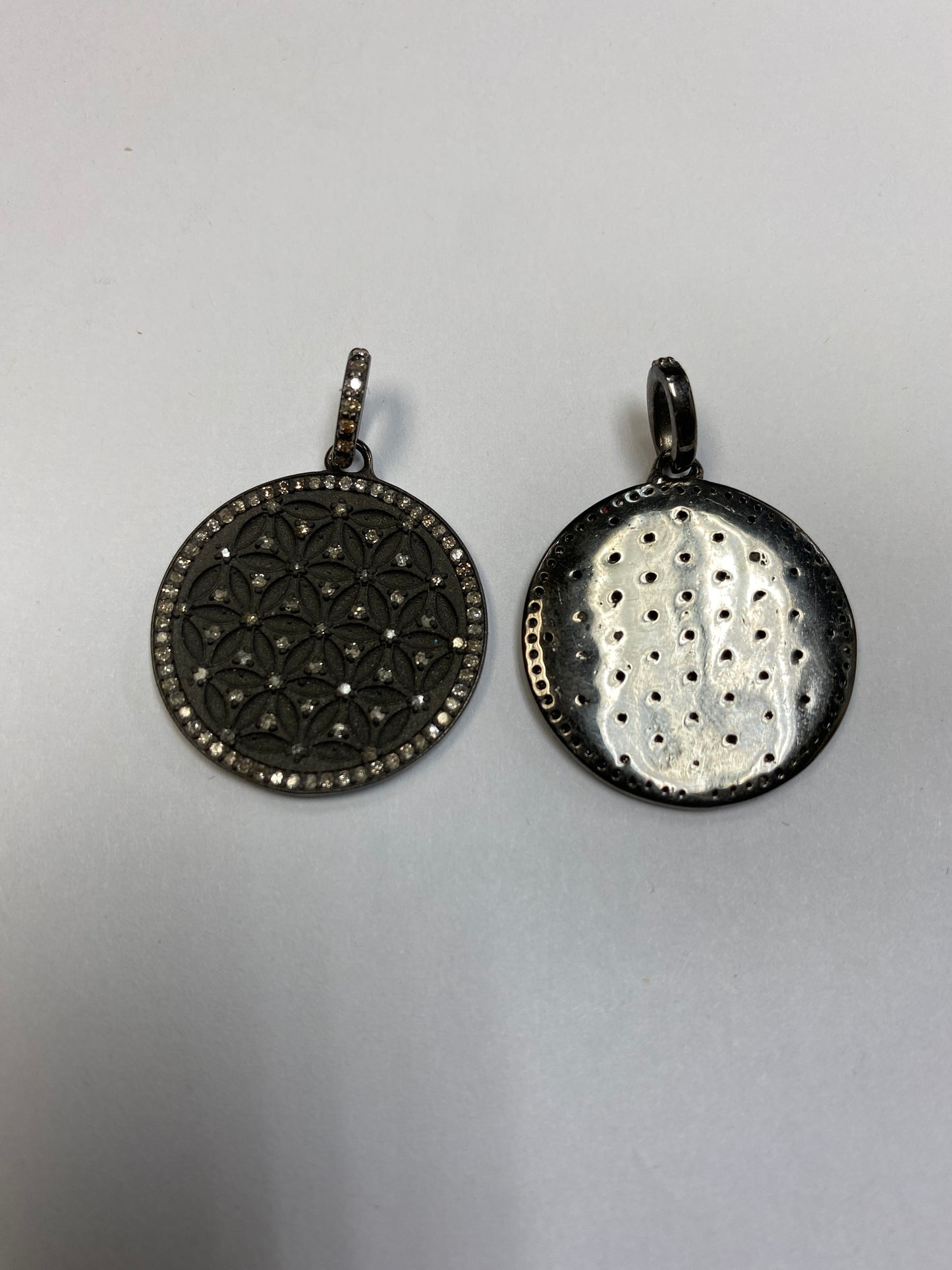 Round Shape Silver Pave Diamond Pendant .925 Oxidized Sterling Silver Diamond Pendant, Genuine handmade pave diamond Pendant Size 25 MM