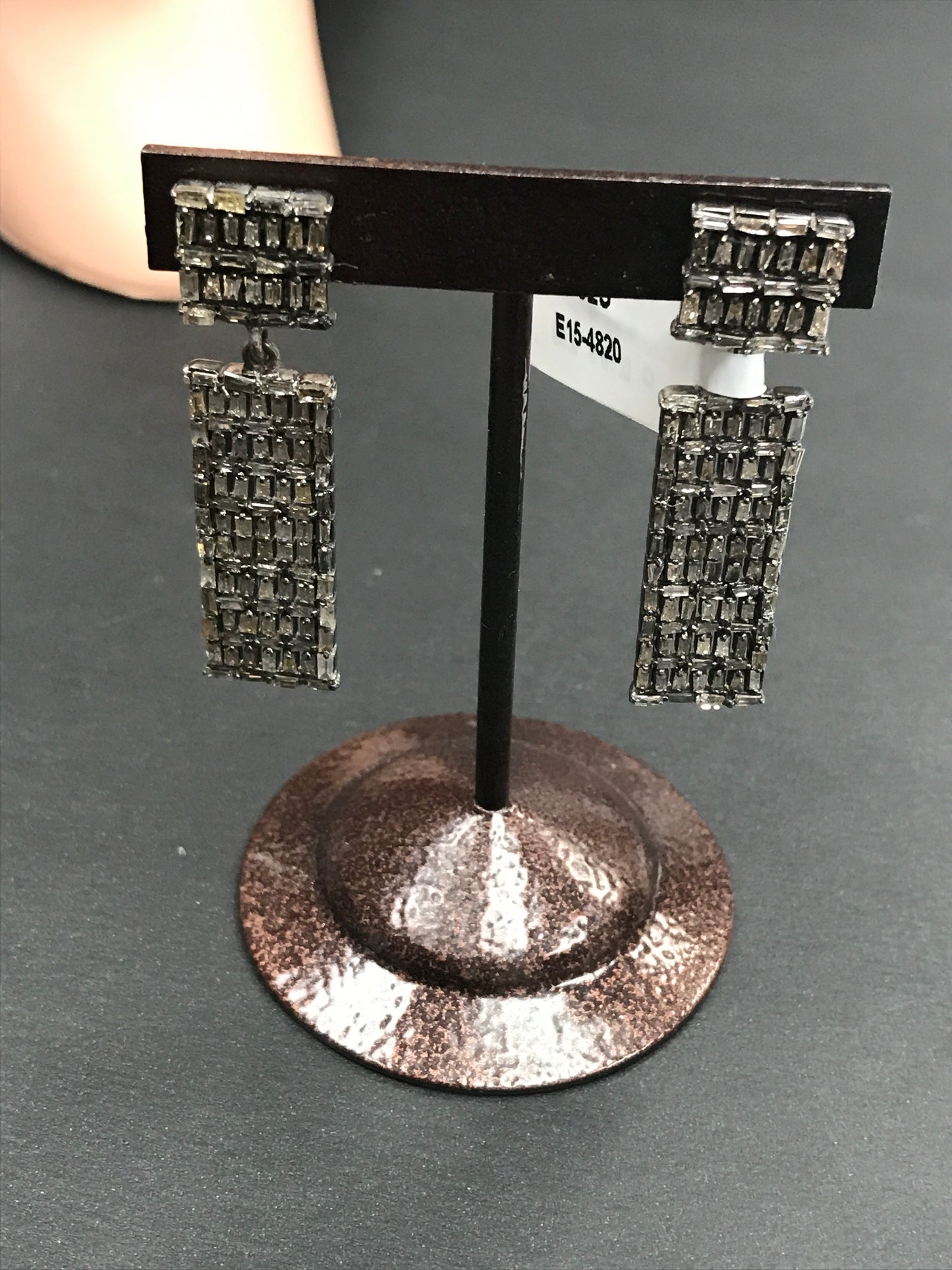Rectangle shape Diamond Silver Earring .925 Oxidized Sterling Silver Diamond Earring, Genuine handmade pave diamond Earring.