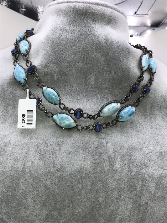 LARIMAR AND DIAMOND DESIGNER LONG NECKLACE