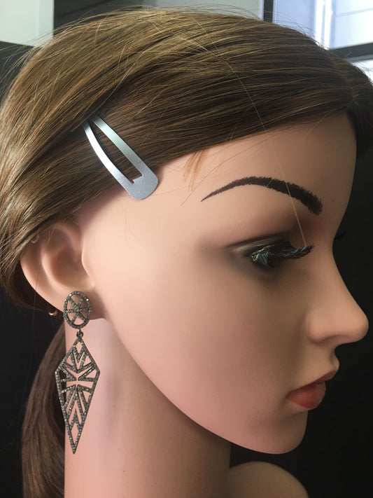 Diamond Art Deco Triangular Diamond Earring, Pave Diamond Earring,Pave Art Deco Earring, Approx 65 x 20mm. Sterling Silver