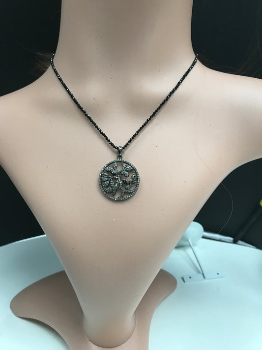 Flower on Disc Diamond Pendant
