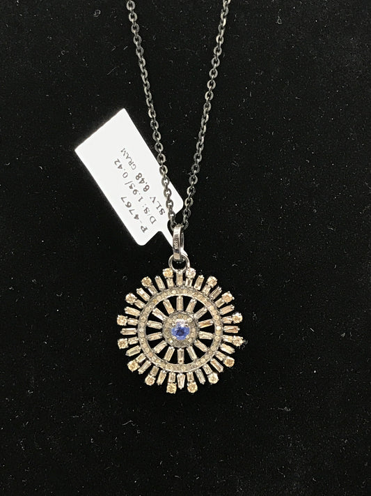 Sun Burst Diamond Pendants & Charms, Red Stone Middle