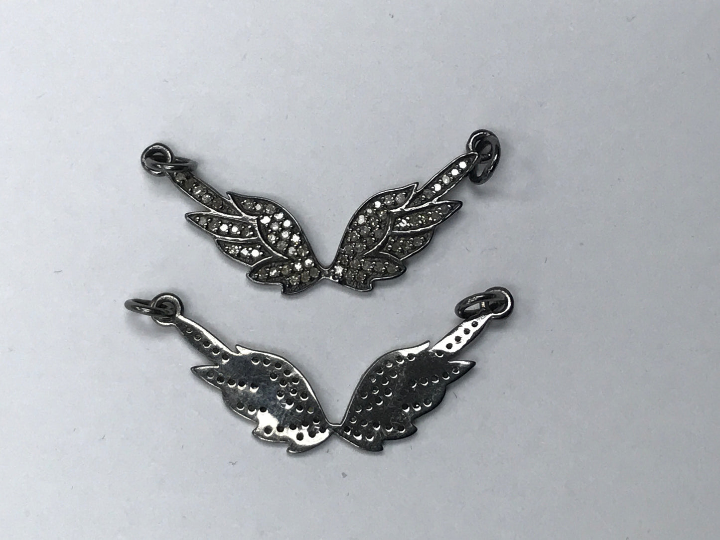 Diamond Wings Diamond Pendant, Pave Diamond Pendant, Wings Necklace, Approx 36 x 13 MM. Sterling Silver