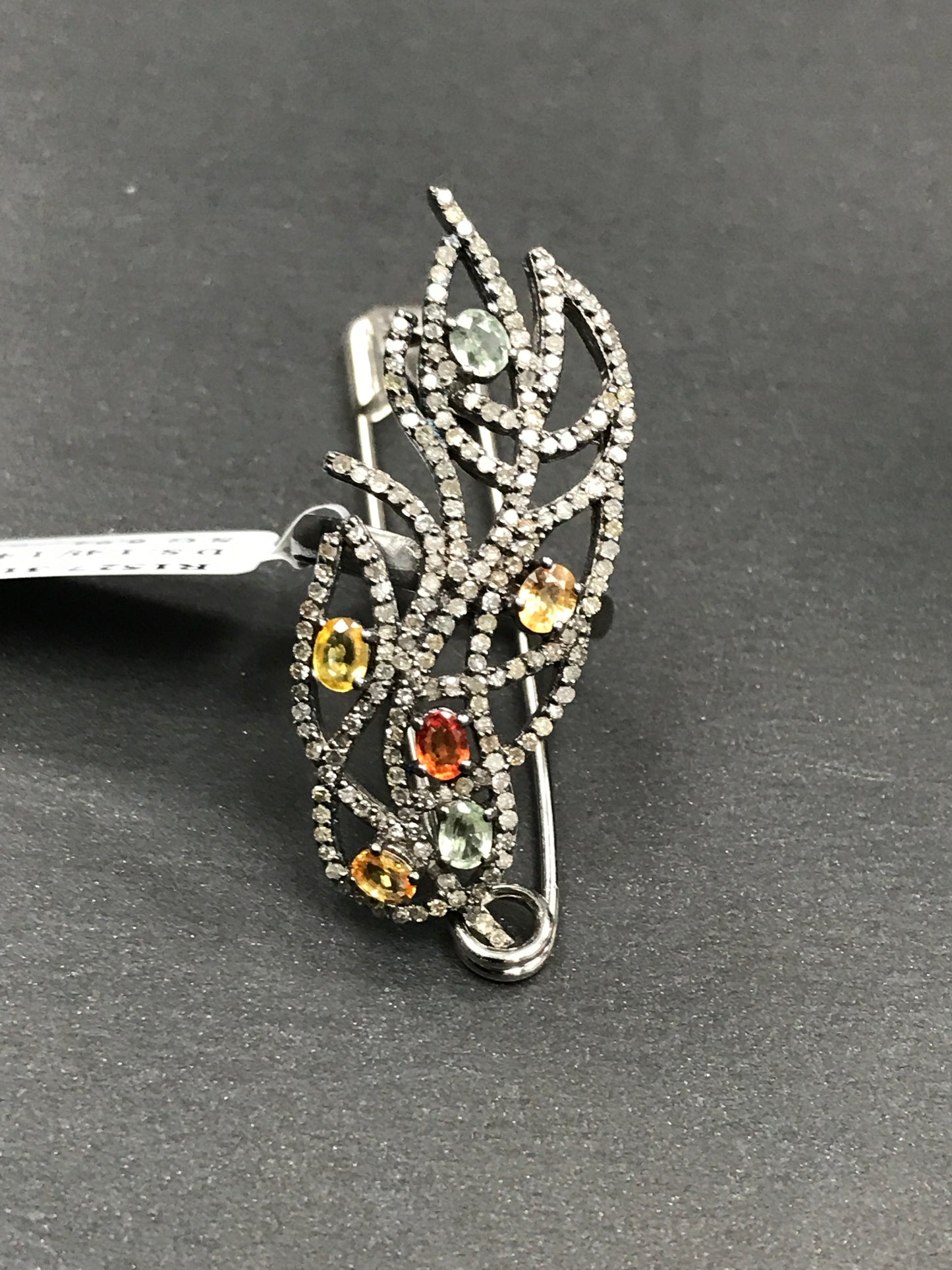Leaf Pave Diamond Ring .925 Oxidized Sterling Silver Diamond Ring, Genuine handmade pave diamond Ring Size Approx 1.76"(16 x 44 MM)