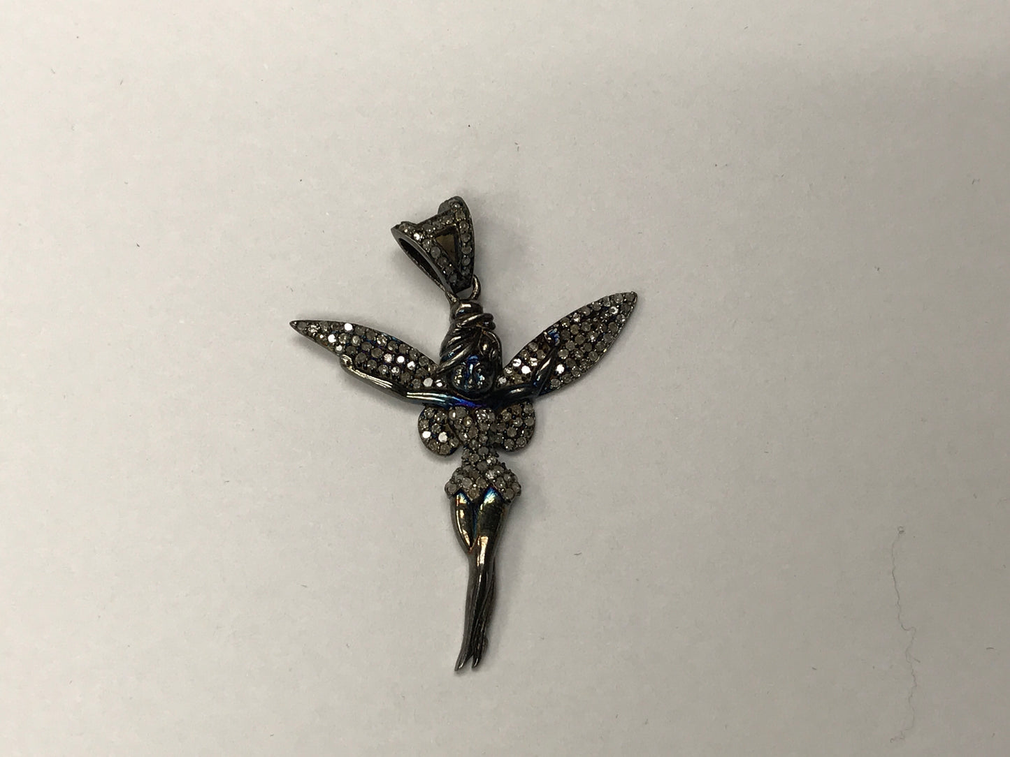 Diamond Pixie Diamond Pendant, Pave Diamond Pendant, Pixie Necklace, Approx 45 x 35 mm. Sterling Silver