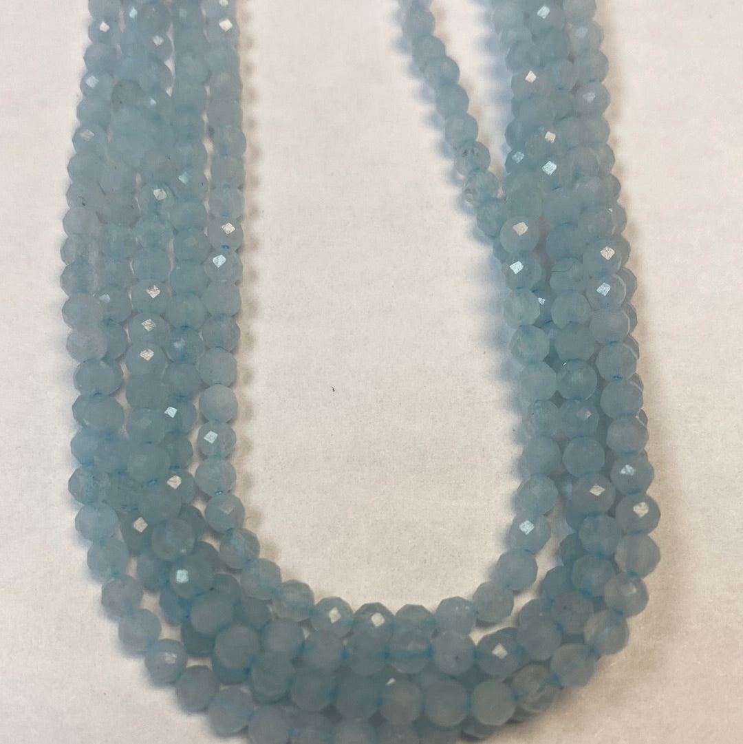 AQUMARINE BEADS ROUND FACETED 3-4MM