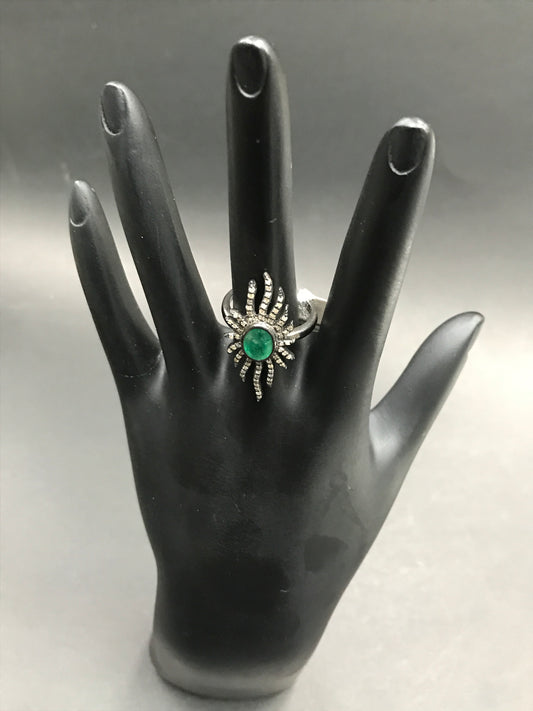 Sun Pave Diamond Ring .925 Oxidized Sterling Silver Diamond Ring, Genuine handmade pave diamond Ring Size Approx 1.24"(14 x 31 MM)