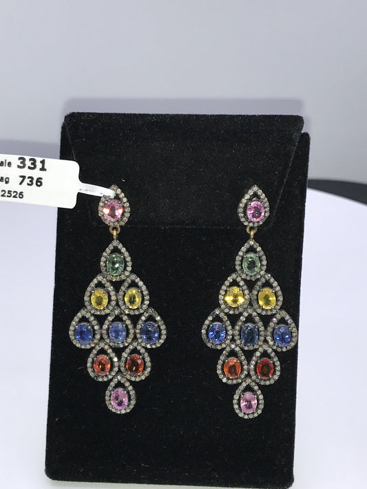 Multi Sapphire Diamond Fancy Shape Earring