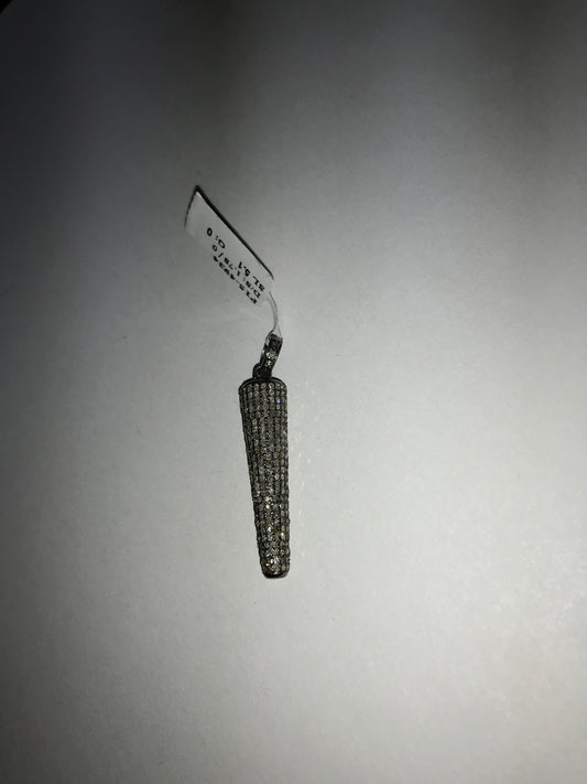 Tube Shape Diamond Pendant .925 Oxidized Sterling Silver Diamond Pendant, Genuine handmade pave diamond Pendant.