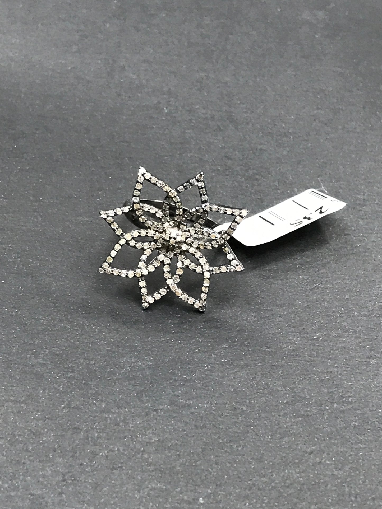 Flower Pave Diamond Ring .925 Oxidized Sterling Silver Diamond Ring, Genuine handmade pave diamond Ring Size Approx 1.08"(27 x 27 MM)