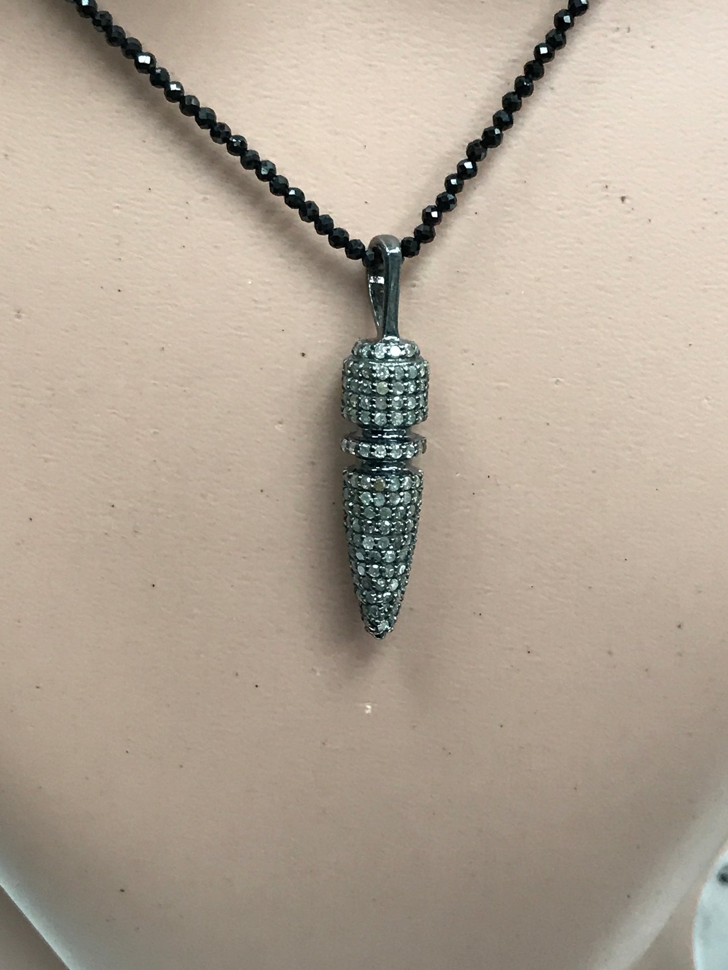 Diamond Ammunition Pendant, Pave Diamond Pendant, Pave Ammunition Necklace, Approx 37 x 7mm. Sterling Silver