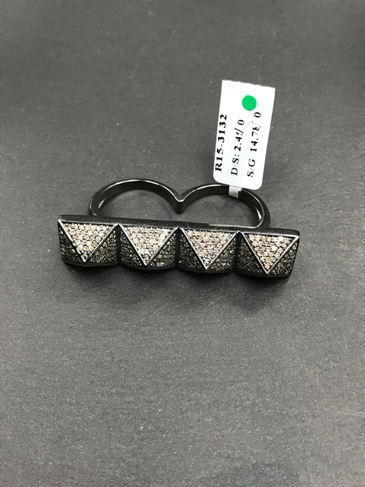 Pyramid Pave Diamond Ring .925 Oxidized Sterling Silver Diamond Ring, Genuine handmade pave diamond Ring Size Approx 1.96"(8 x 12 x 49 MM)