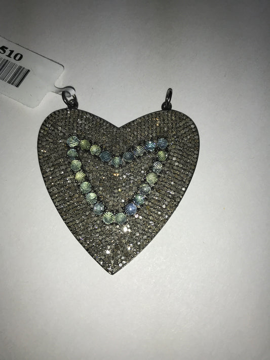 Heart Shape Diamond Charm .925 Oxidized Sterling Silver Diamond Charms, Genuine handmade pave diamond Charm Size Approx 1.80"(45 MM)