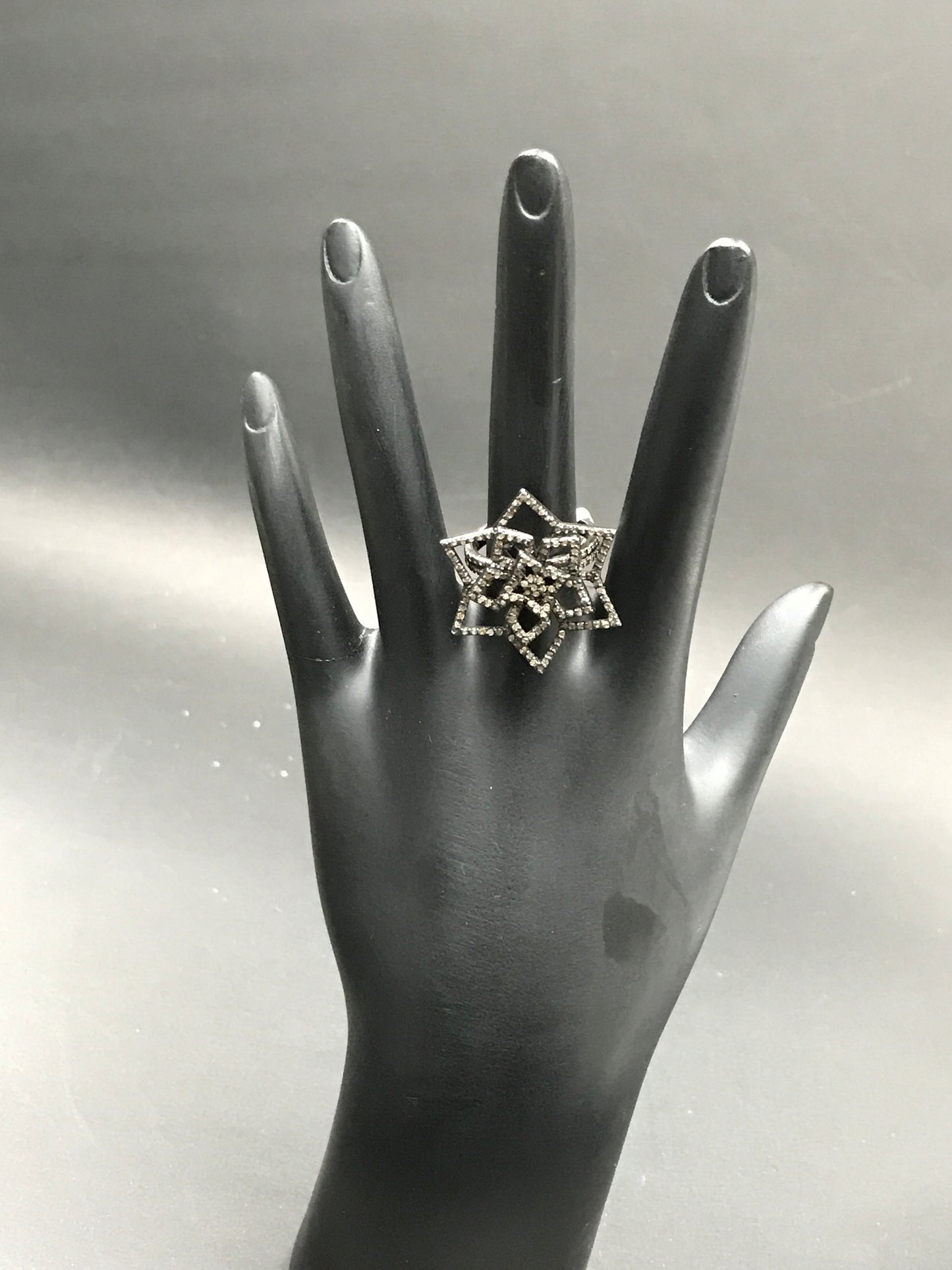 Diamond Flower Diamond Ring, Pave Diamond Ring, Pave Flower Ring, Approx 27 x 27mm. Sterling Silver