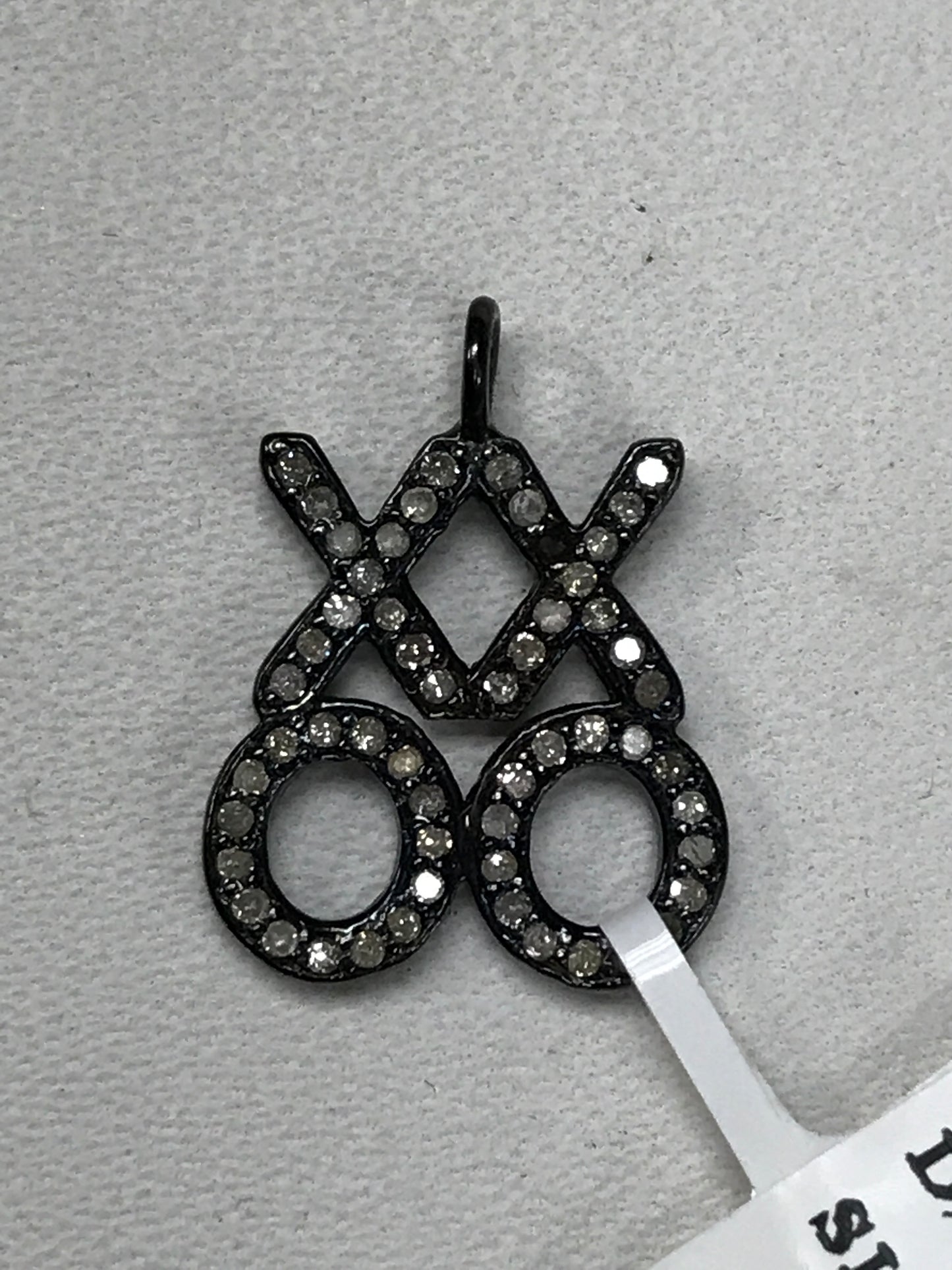 XXOO Diamond Charm .925 Oxidized Sterling Silver Diamond charm, Genuine handmade pave diamond charm Size Approx 0.80"(15 x 20 MM)