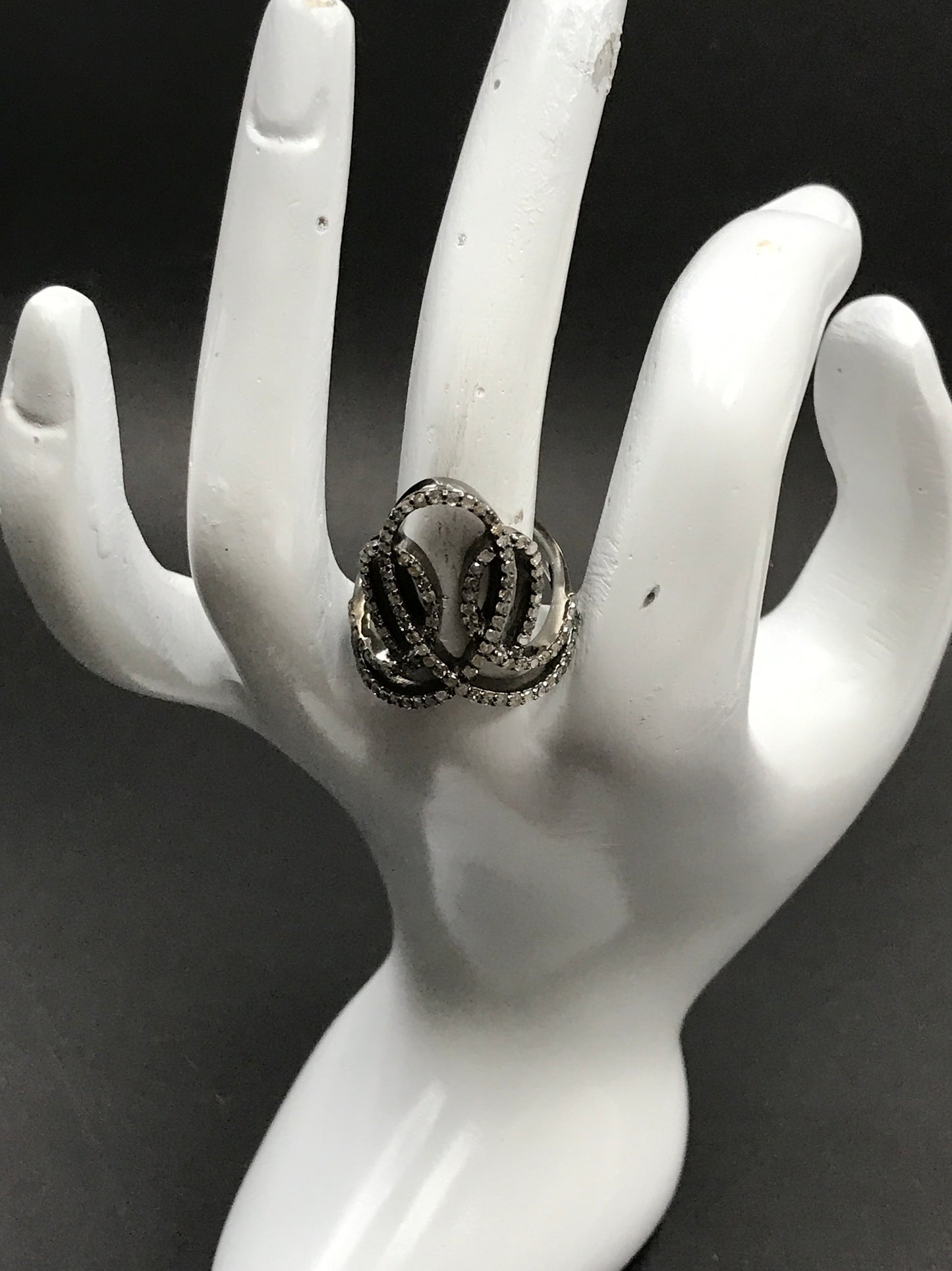 Pave Diamond Ring .925 Oxidized Sterling Silver Diamond Ring, Genuine handmade pave diamond Ring Size Approx 1.0"(25 x 20 mm)