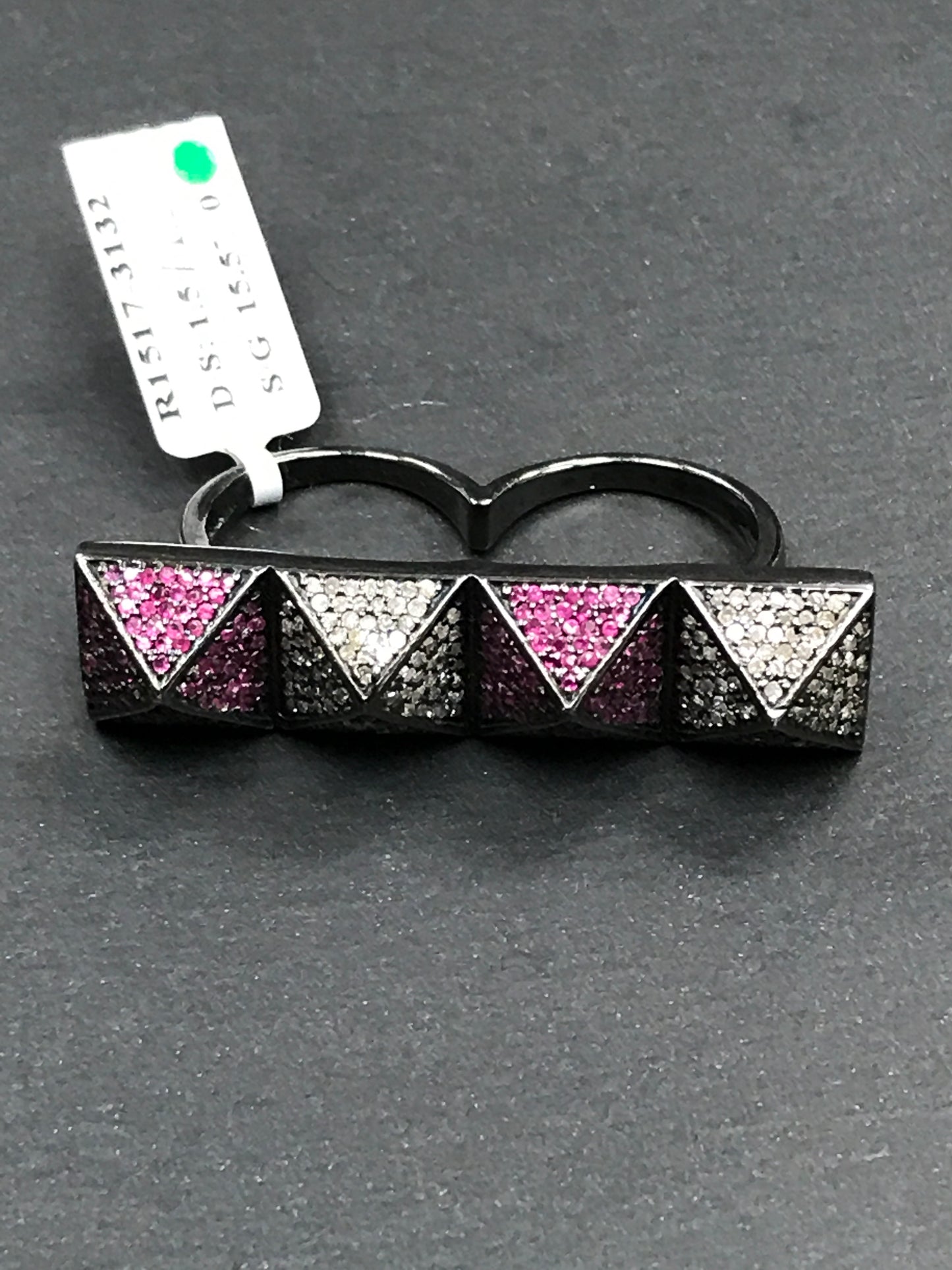 Pyramid Pave Diamond Ring .925 Oxidized Sterling Silver Diamond Ring, Genuine handmade pave diamond Ring Size Approx 1.96"(8 x 12 x 49 MM)