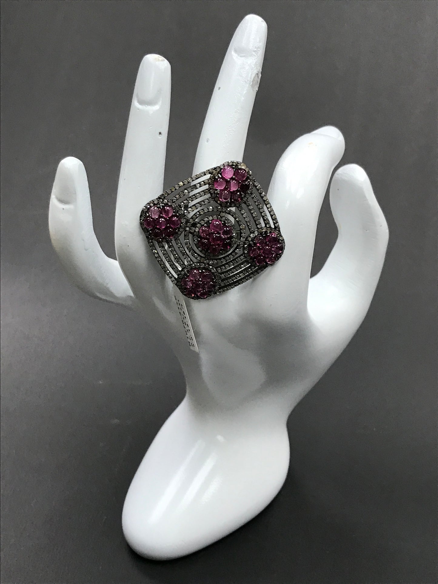Pave Diamond Ring .925 Oxidized Sterling Silver Diamond Ring, Genuine handmade pave diamond Ring Size Approx 1.36"(34 MM)