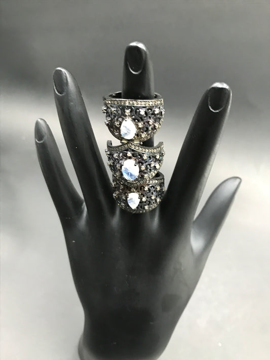 Knuckle Sterling Silver Ring Diamond And Gemstones