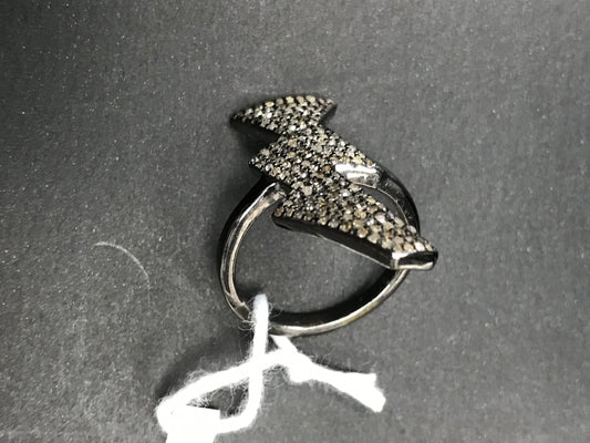 Diamond Lightning Diamond Ring, Pave Diamond Ring, Pave Lightning Ring, Approx 28 x 13mm. Sterling Silver