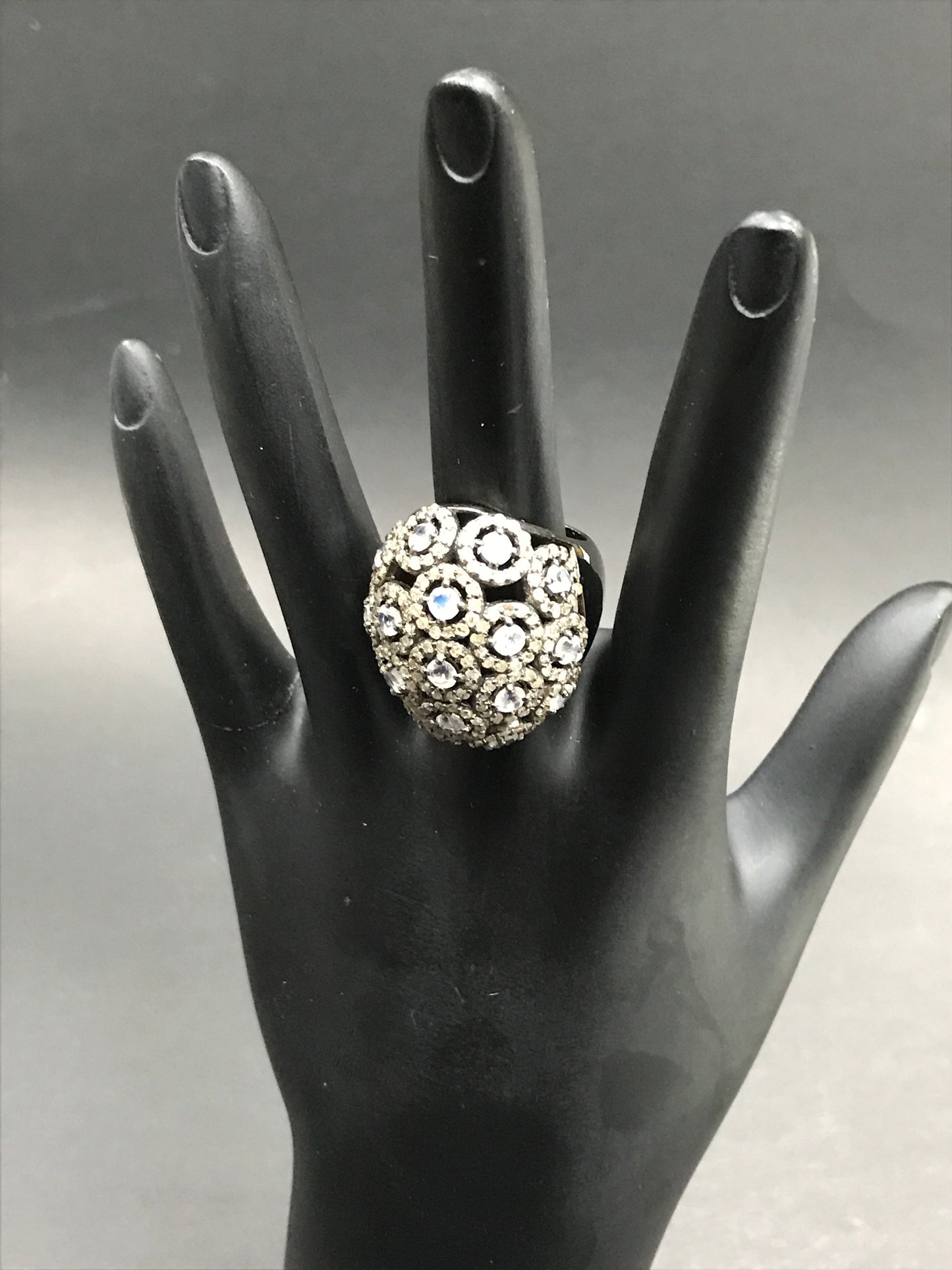 Diamond and Moonstone Silver Black Rhodium Finish Rings