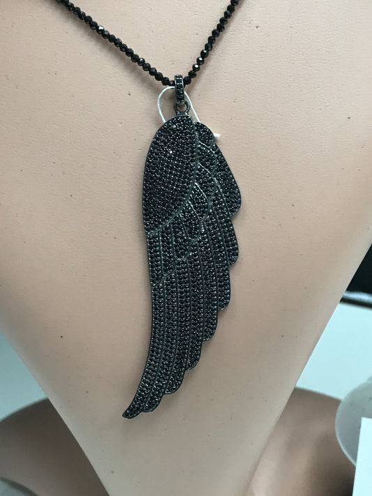 Wings Black Spinel Charm,