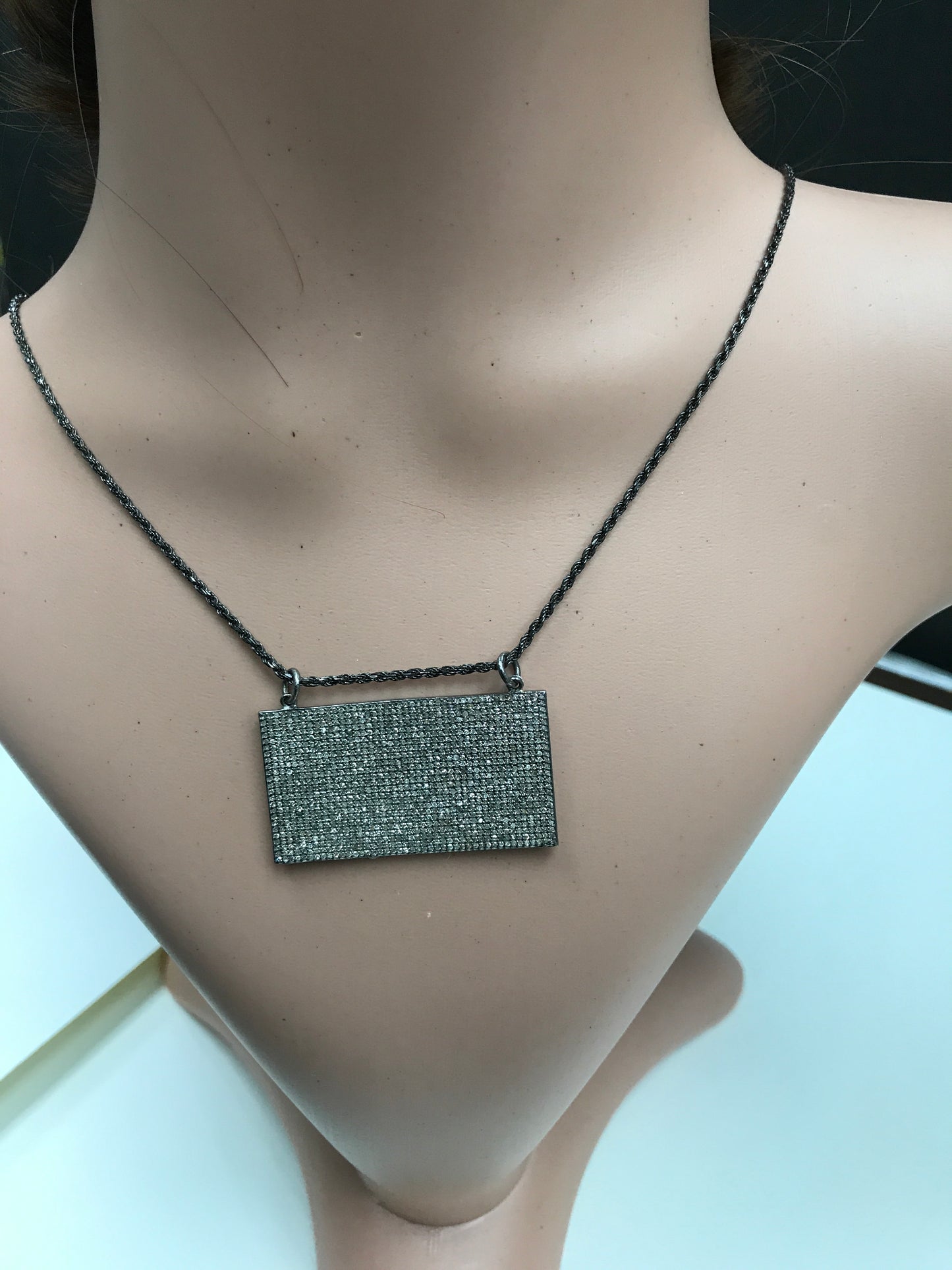 Rectangle Shape Diamond Charm.925 Oxidized Sterling Silver Diamond Charm, Genuine handmade pave diamond Charm Size 45x25 MM