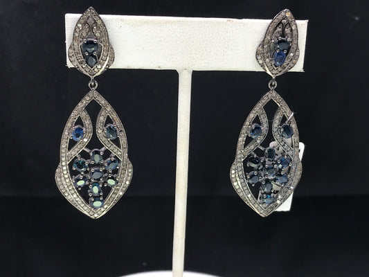 Diamond Earrings with Sapphire Stone