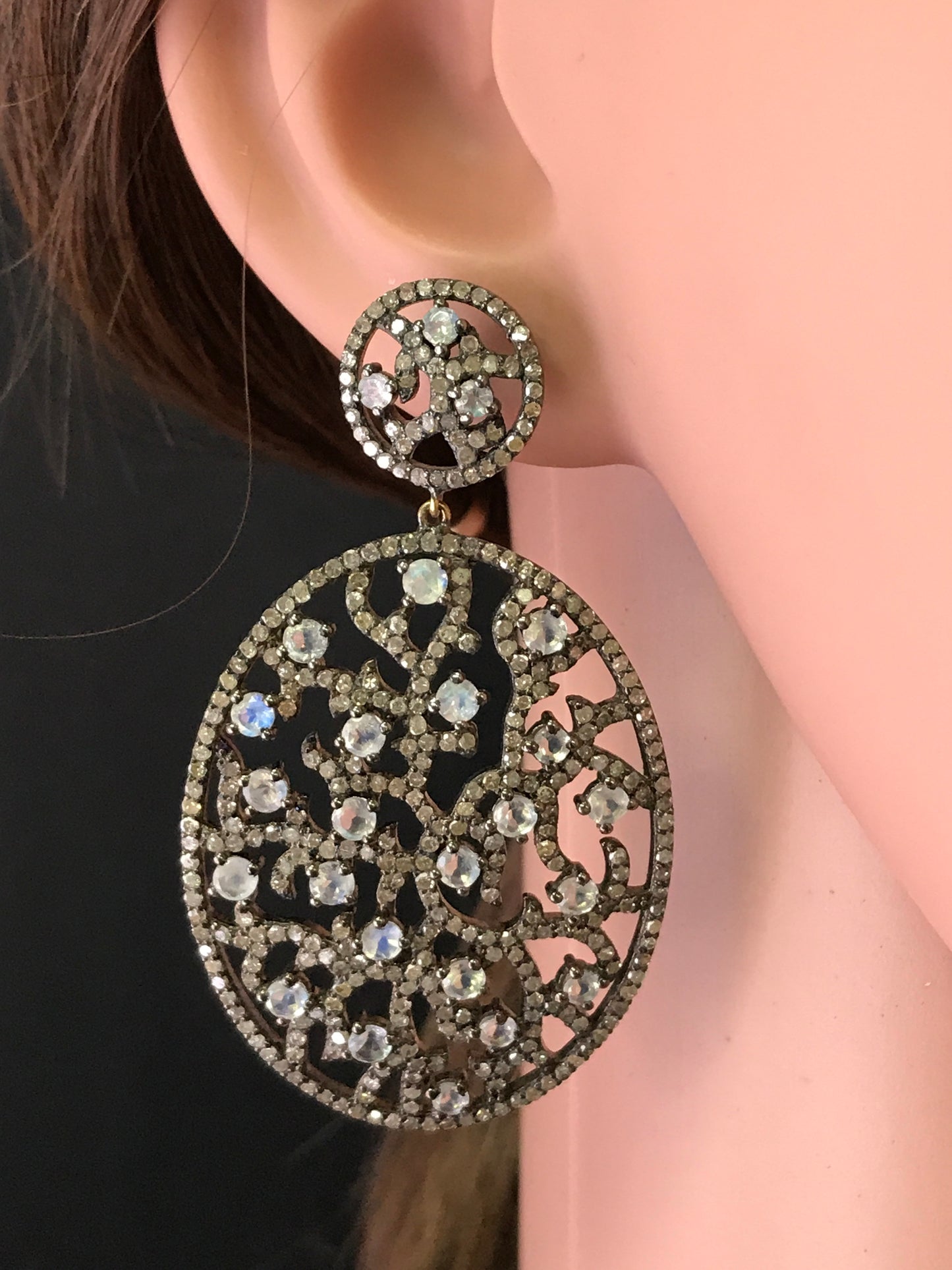 Rainbow Moon Stone Diamond Earring