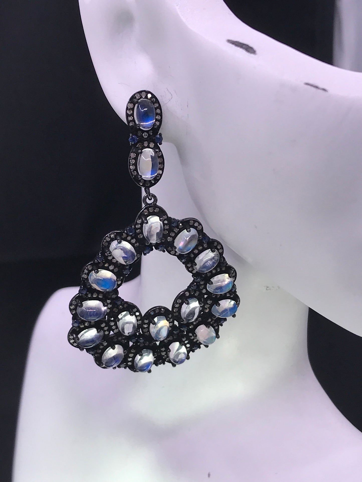 Silver Diamond Silver Earring .925 Oxidized Sterling Silver Diamond Earring, Genuine handmade pave diamond Earring.