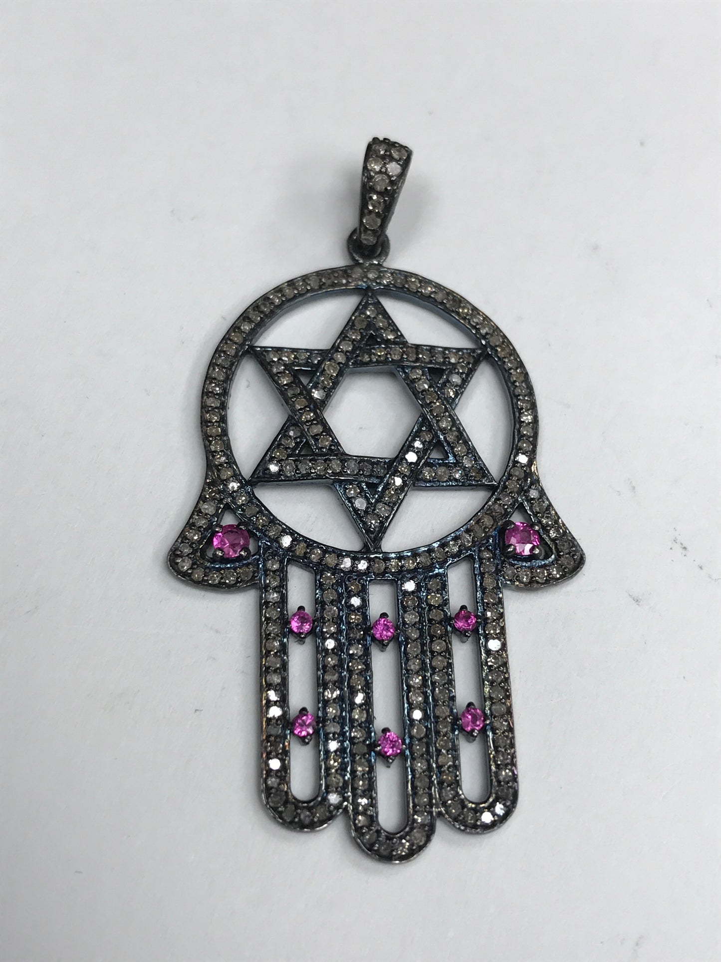 Hamsa Hand Silver and Diamond Pave