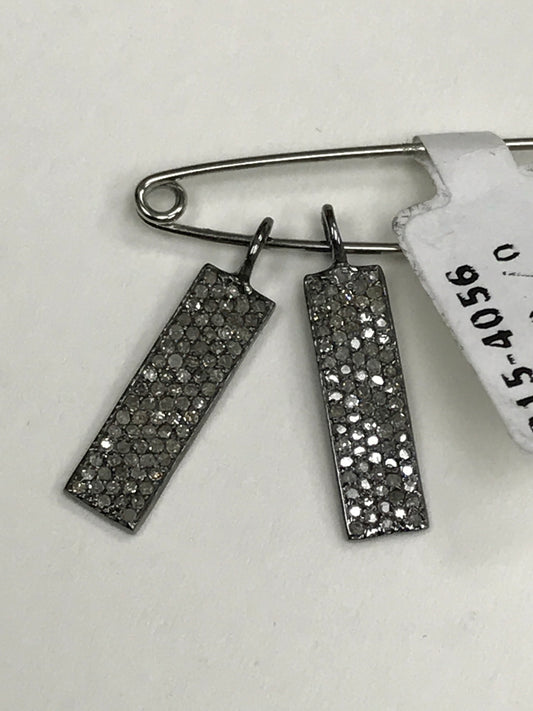 Rectangle Diamond Charms .925 Oxidized Sterling Silver Diamond Charms, Genuine handmade pave diamond Charm Size Approx 0.72"(6 x 18 mm)