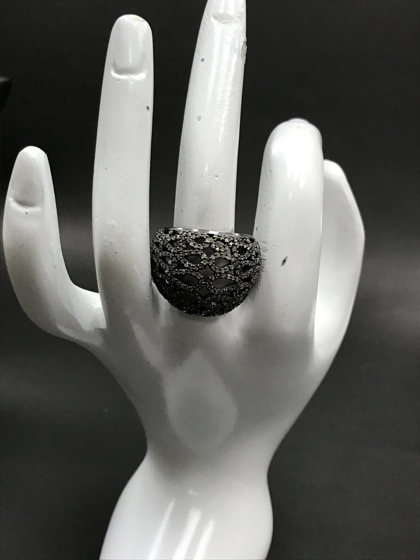 Pave Diamond Ring .925 Oxidized Sterling Silver Diamond Ring, Genuine handmade pave diamond Ring Size Approx 1.00"(20 x 25 MM)