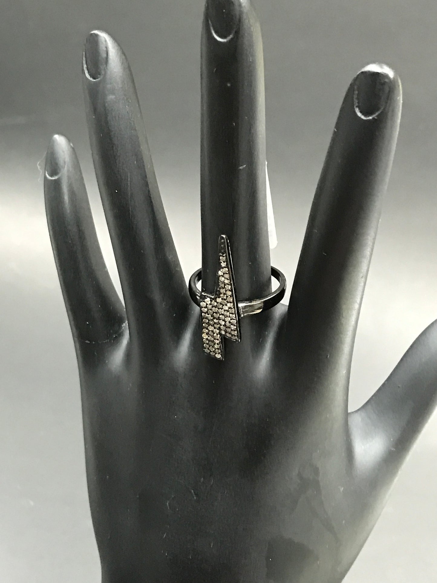 Diamond Lightning Diamond Ring, Pave Diamond Ring,Pave Lightning Ring, Appx 25 x 6mm. Sterling Silver