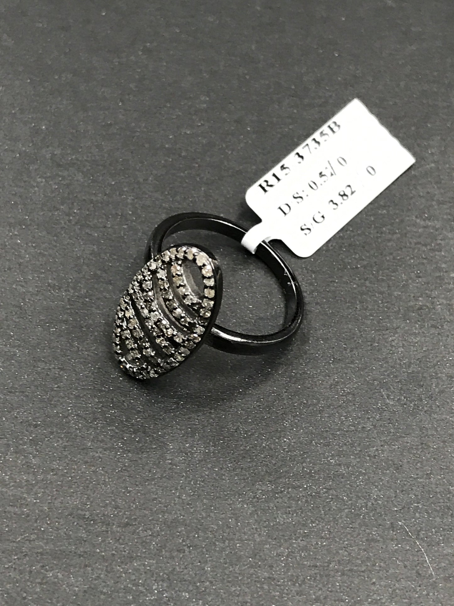 Pave Diamond Ring .925 Oxidized Sterling Silver Diamond Ring, Genuine handmade pave diamond Ring Size Approx 0.84"(11 x 21 MM)